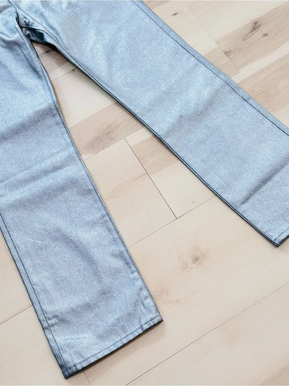 J.Crew Sz 29 striking metallic silver MID-RISE SLOUCHY STRAIGHT LEG 100% COTTON